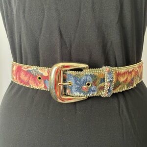 Women's Floral Tapestry Belt with Gold Buckle